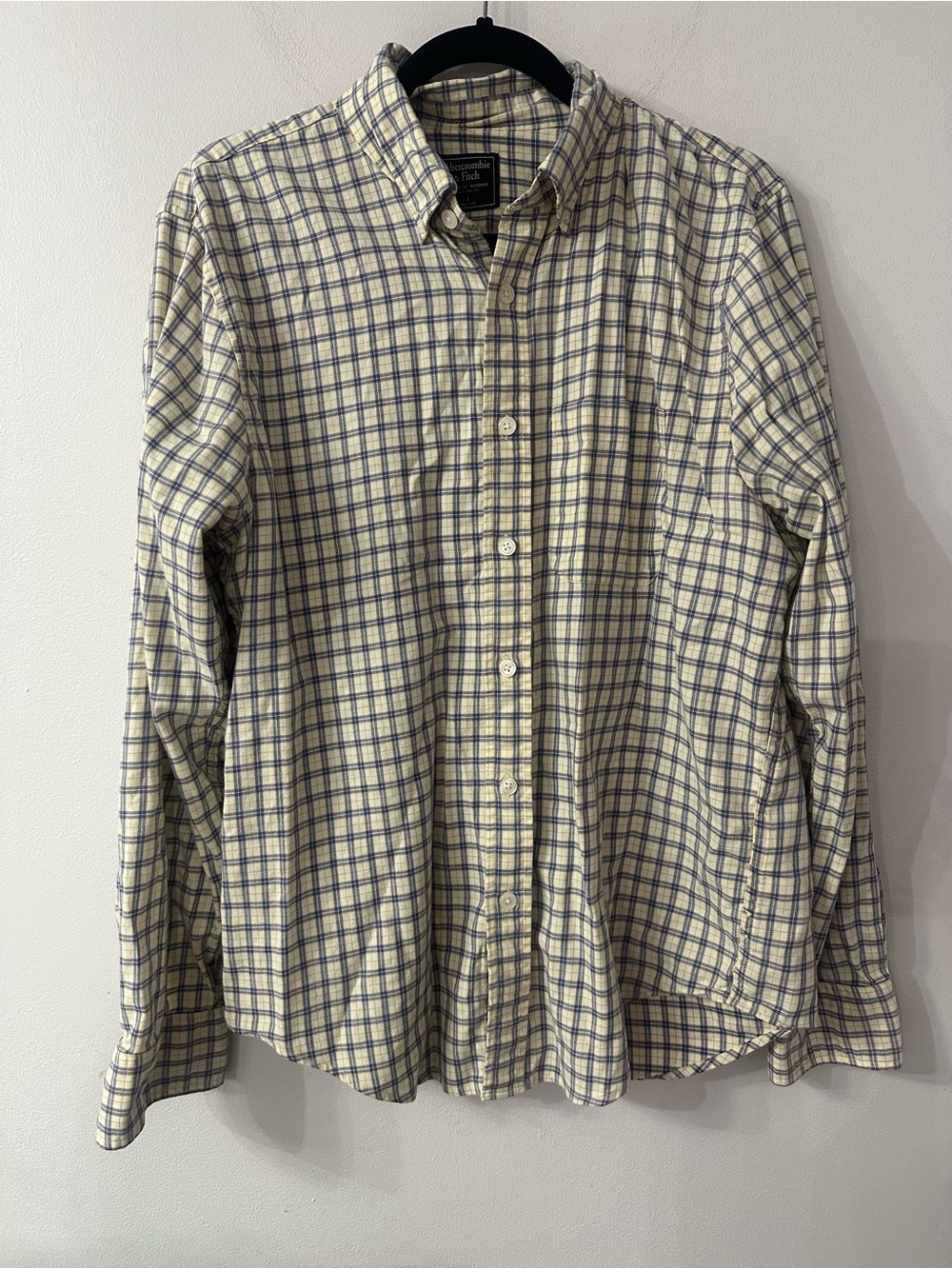 Classic Men's Button-Down Plaid Shirt - Cream & Blue/Purple